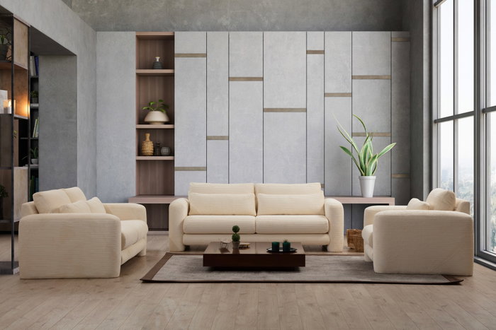 Atelier Del Sofa Sofá de 3 Plazas Lily Beige 215x97x73 cm Confortable y Elegante